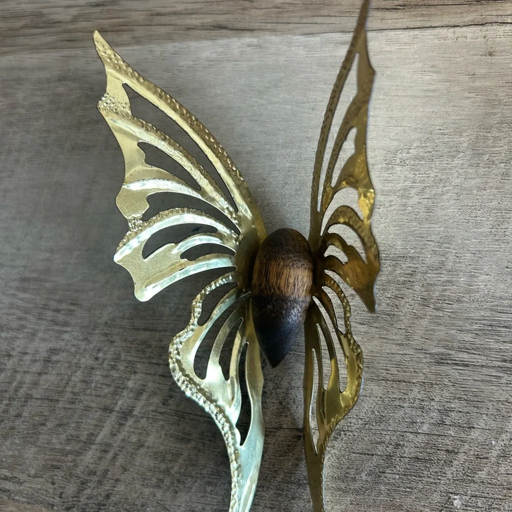 VINTAGE HOMCO BUTTERFLY BRASS WOOD WALL‎ PLAQUES HANGINGS HOME INTERIOR